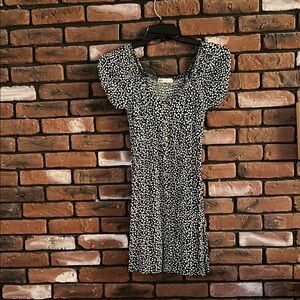 SO Black and White Ruched Top Dress with Bubble Sleeves